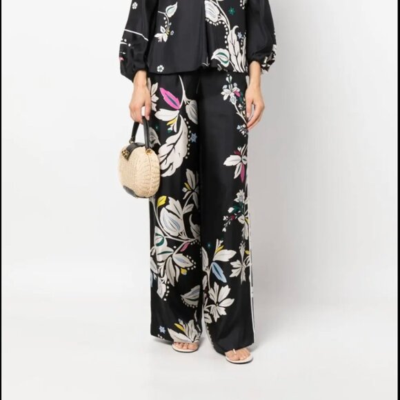 DOROTHEE SCHUMACHER - Silk Tie Waist Flower Whirl Print Black US Size 10 - Picture 1 of 14